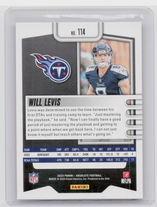 2023 Absolute Will Levis RC #114 Titans - Image 3