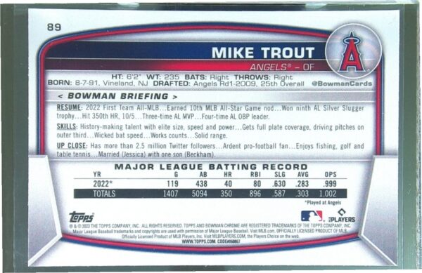 2023 Bowman Mike Trout Mojo Refractors #89 Angels - Image 3