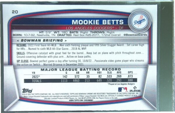 2023 Bowman Mookie Betts Mojo Refractors #20 Dodgers - Image 3