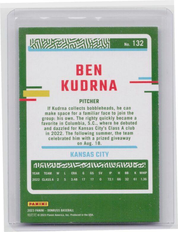 2023 Donruss Ben Kudrna Holo Blue #132 Royals - Image 3
