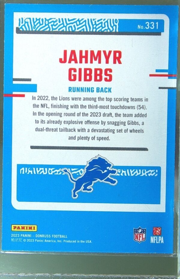 2023 Donruss Jahmyr Gibbs RC #331 Lions - Image 3