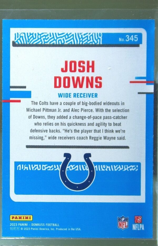2023 Donruss Josh Downs RC #345 Colts - Image 3