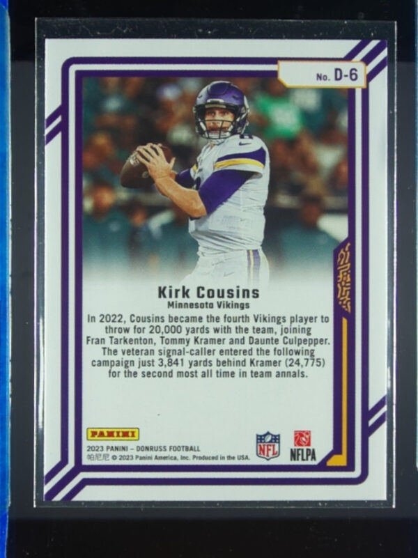 2023 Donruss Kirk Cousins #D-6 Vikings Dominators - Image 3