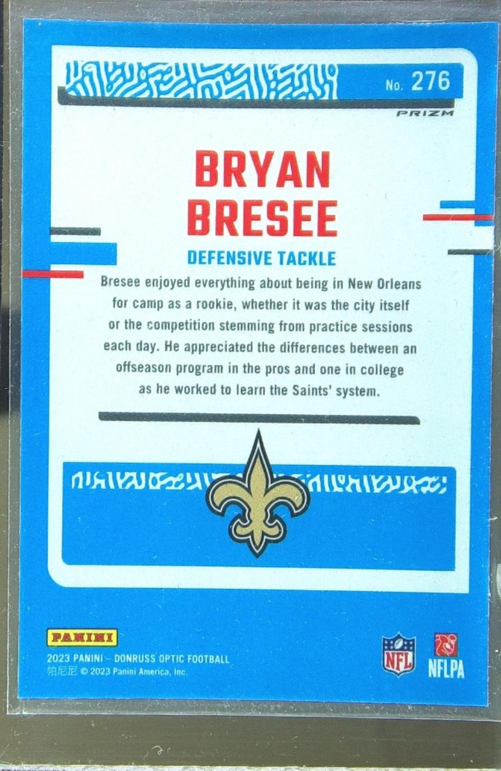 2023 Donruss Optic Bryan Bresee Purple Shock RC #276 Saints - Image 3