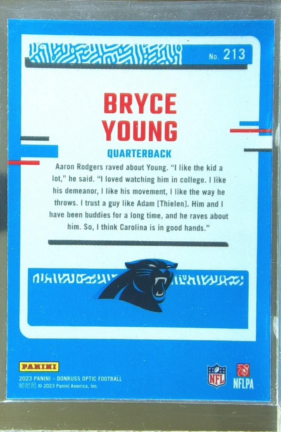 2023 Donruss Optic Bryce Young RC #213 Panthers - Image 3