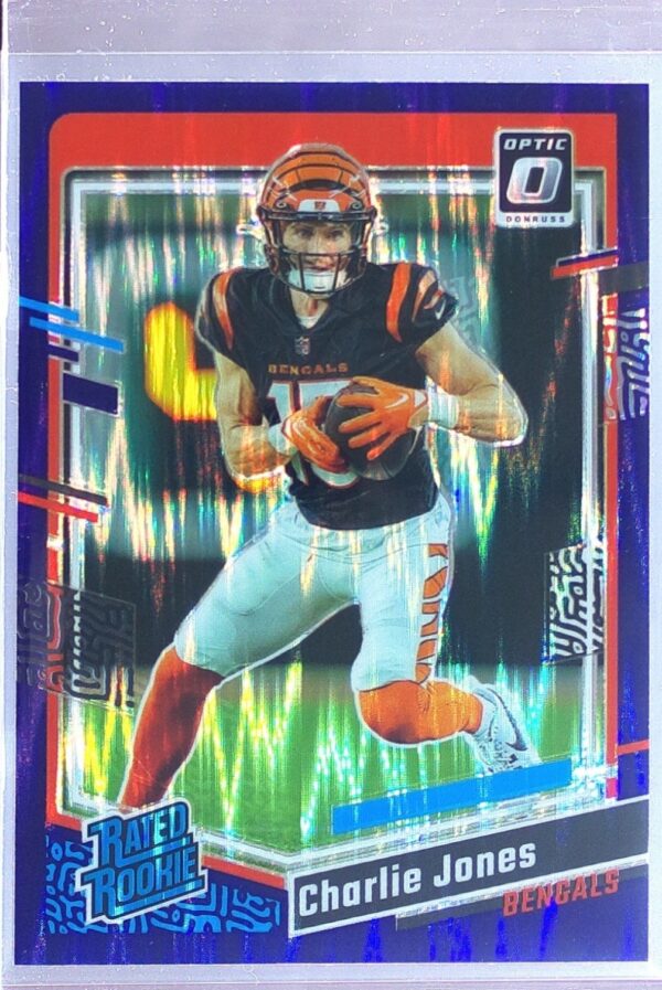 2023 Donruss Optic Charlie Jones Purple Shock RC #223 Bengals