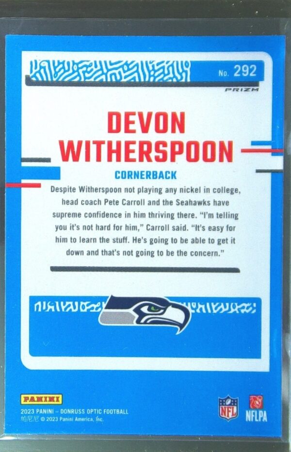 2023 Donruss Optic Devon Witherspoon Pink RC #292 Seahawks - Image 3