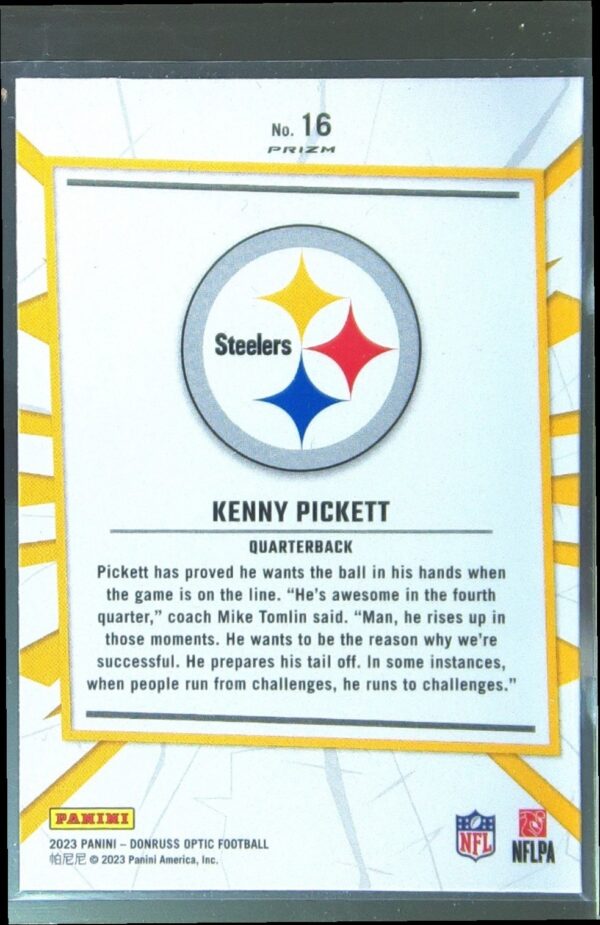 2023 Donruss Optic Kenny Pickett #16 Steelers My House! - Image 3