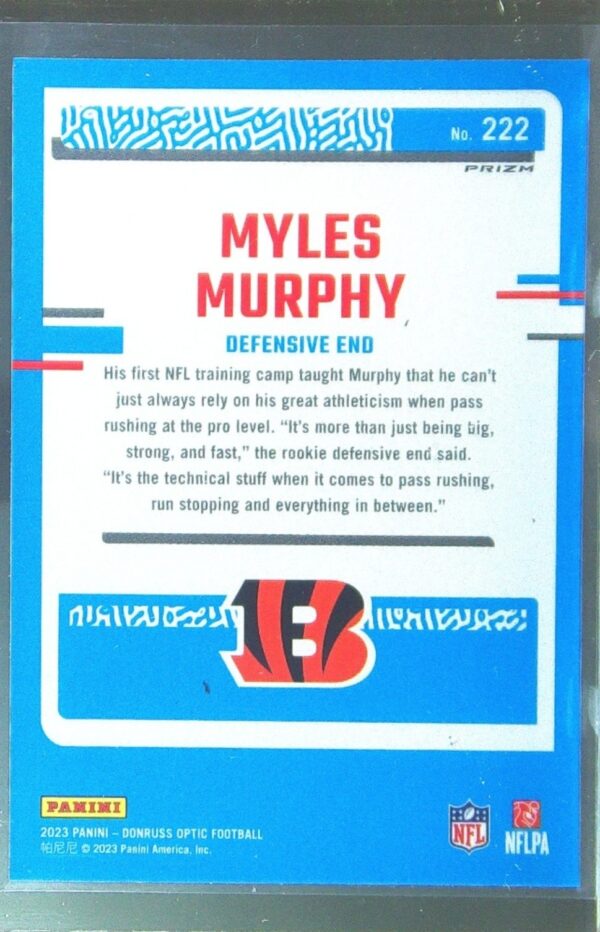 2023 Donruss Optic Myles Murphy Holo RC #222 Bengals - Image 3