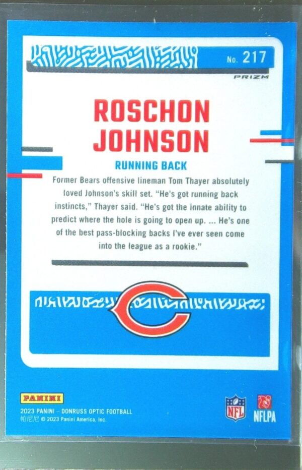 2023 Donruss Optic Roschon Johnson Holo RC #217 Bears - Image 3