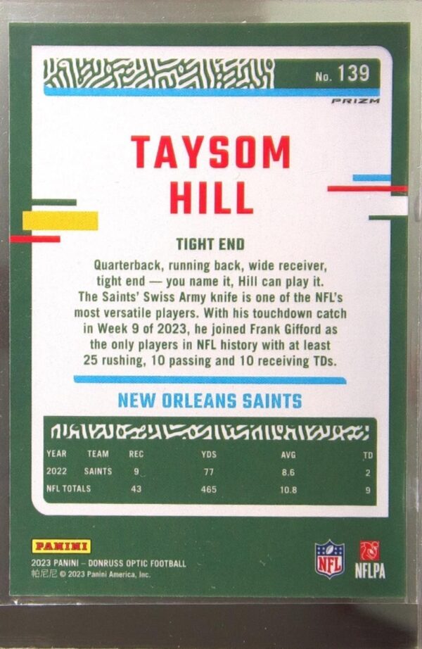 2023 Donruss Optic Taysom Hill Holo #139 Saints - Image 3