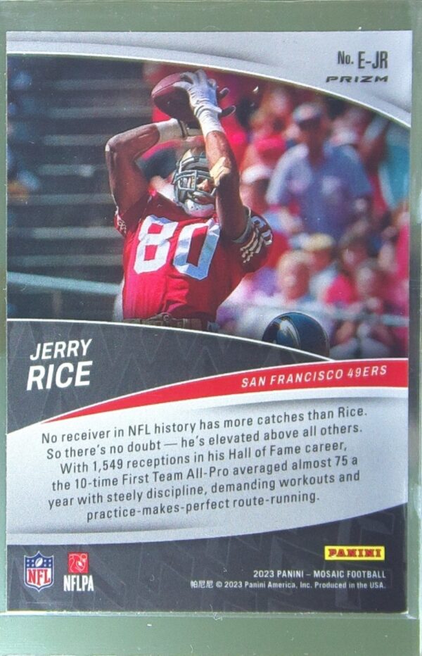 2023 Mosaic Jerry Rice #E-JR 49ers Elevate Mosaic Green - Image 3