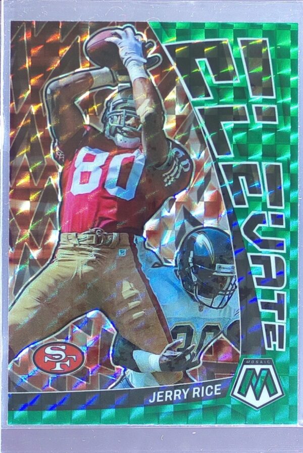 2023 Mosaic Jerry Rice #E-JR 49ers Elevate Mosaic Green