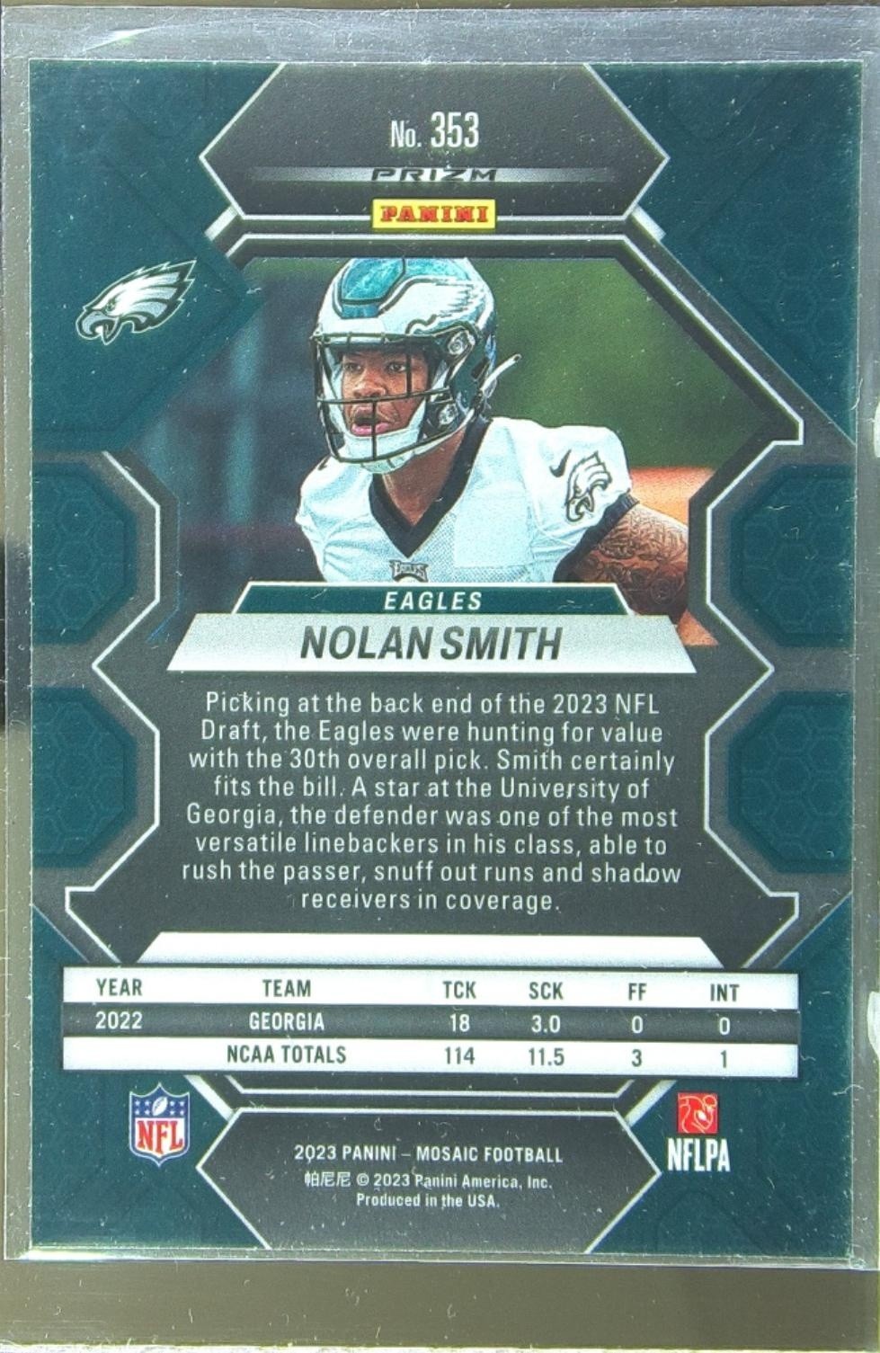 2023 Mosaic Nolan Smith Reactive Blue Mosaic RC #353 Eagles - Image 3