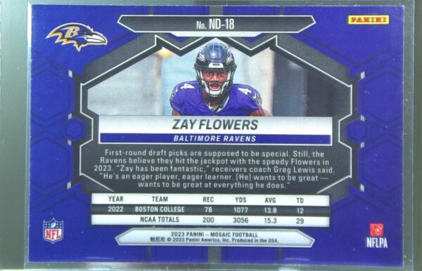 2023 Mosaic Zay Flowers RC #ND-18 Ravens - Image 3