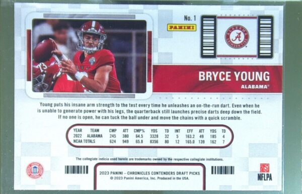 2023 Panini Chronicles Draft Picks Bryce Young RC #1 Tide - Image 3