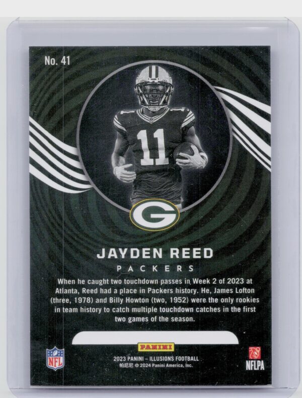 2023 Panini Illusions Jayden Reed Emerald Trophy Collection RC #41 Packers - Image 3