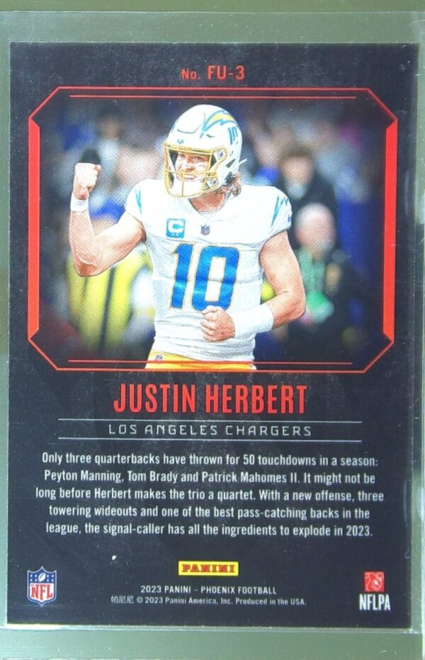 2023 Panini Phoenix Justin Herbert #FU-3 Chargers Fired Up - Image 3