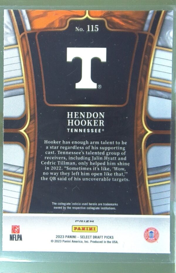 2023 Panini Select Draft Picks Hendon Hooker Red Lazer Prizm RC #115 Volunteers - Image 3