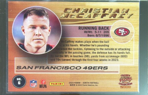 2023 Panini Zenith Christian McCaffrey #6 49ers Pacific Revolution - Image 3