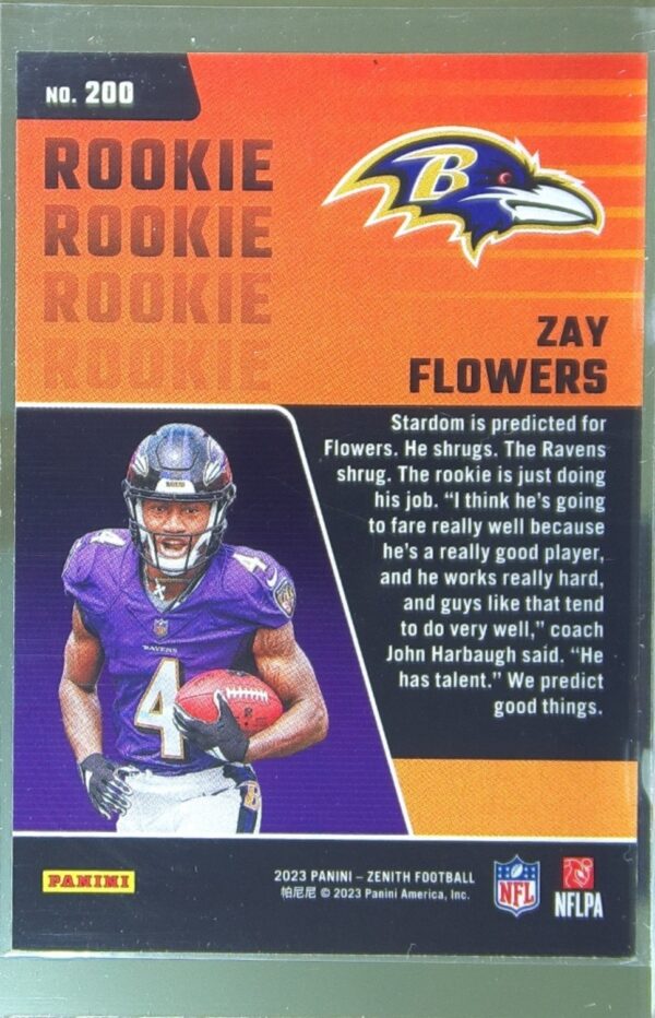 2023 Panini Zenith Zay Flowers RC #200 Ravens - Image 3