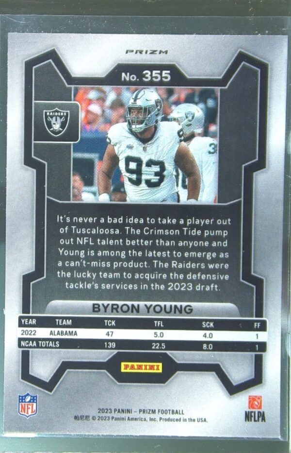 2023 Prizm Byron Young Neon Green Pulsar RC #355 Raiders - Image 3