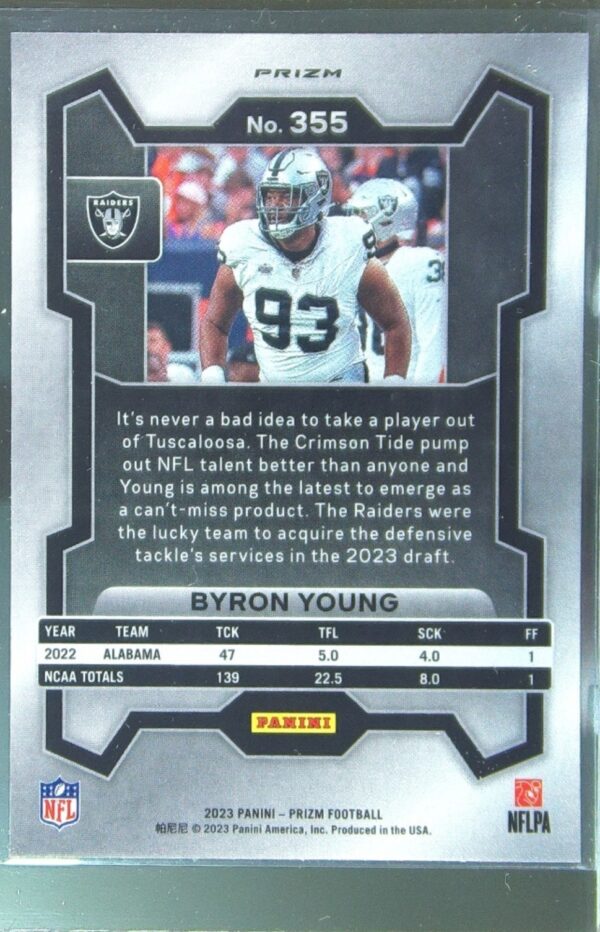 2023 Prizm Byron Young Silver RC #355 Raiders - Image 3