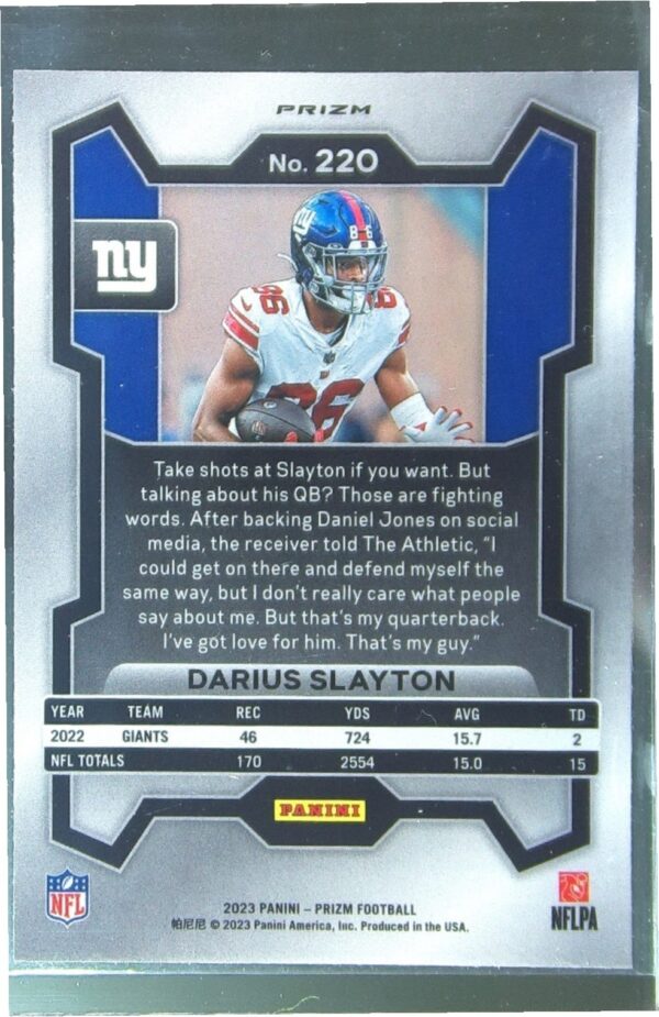 2023 Prizm Darius Slayton Orange Lazer #220 Giants - Image 3