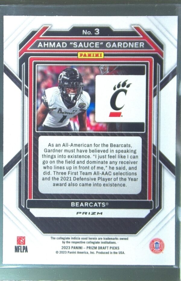 2023 Prizm Draft Picks Ahmad "Sauce" Gardner Prizms Gold Ice #3 Bearcats - Image 3