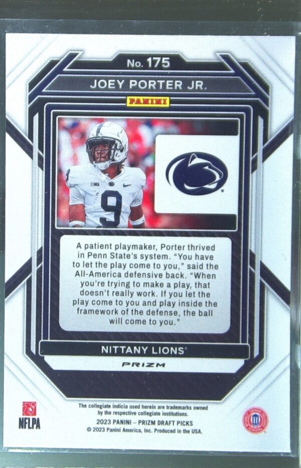 2023 Prizm Draft Picks Joey Porter Jr. Prizms Green RC #175 Lions - Image 3