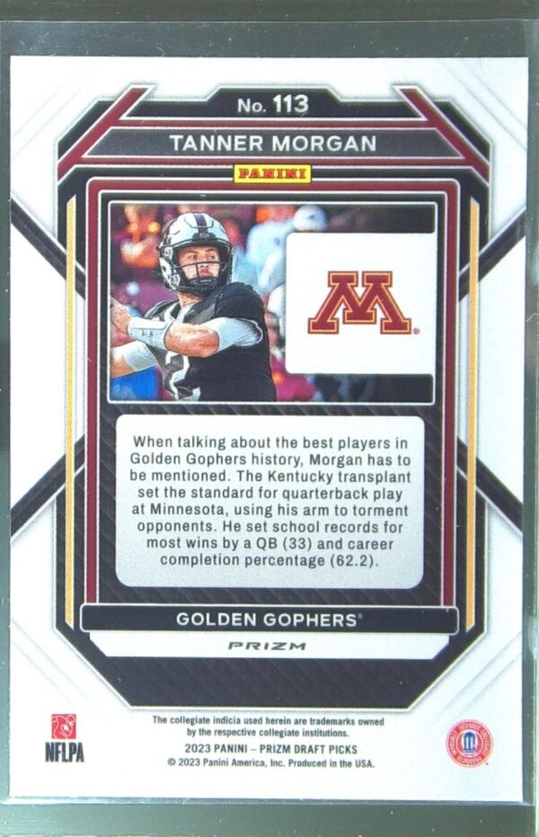 2023 Prizm Draft Picks Tanner Morgan Prizms Gold Ice RC #113 Gophers - Image 3