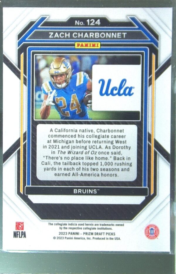 2023 Prizm Draft Picks Zach Charbonnet RC #124 Bruins - Image 3