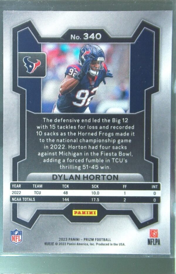 2023 Prizm Dylan Horton RC #340 Texans - Image 3