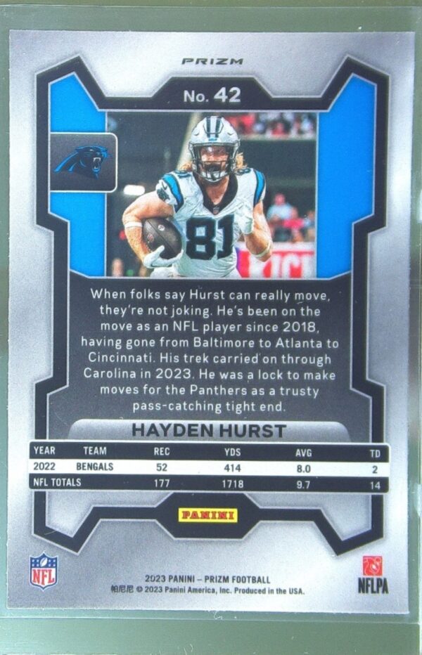 2023 Prizm Hayden Hurst Green Wave #42 Panthers - Image 3