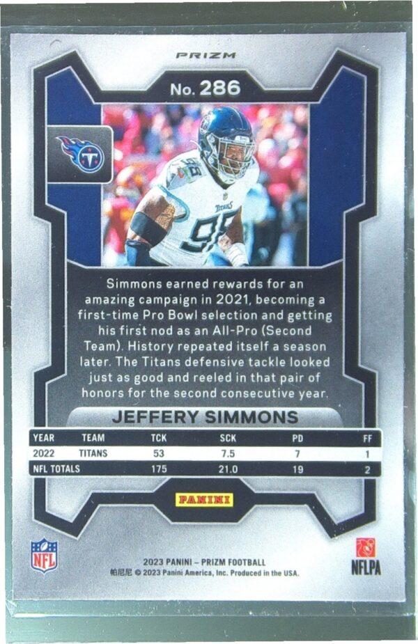 2023 Prizm Jeffery Simmons Orange Disco #286 Titans - Image 3