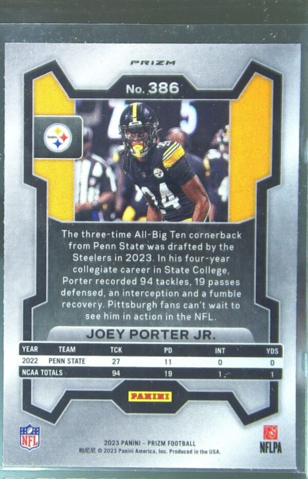 2023 Prizm Joey Porter Jr. Green Wave RC #386 Steelers - Image 3