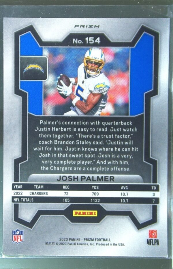 2023 Prizm Josh Palmer Orange Ice #154 Chargers - Image 3