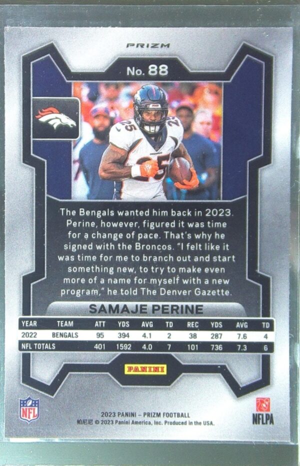 2023 Prizm Samaje Perine Green Wave #88 Broncos - Image 3