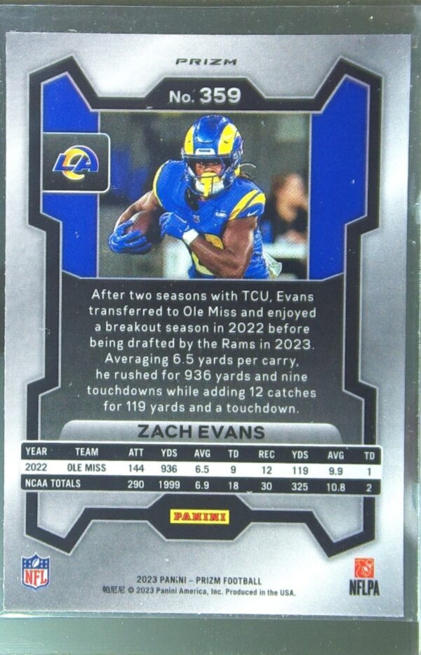 2023 Prizm Zach Evans Green Wave RC #359 Rams - Image 3