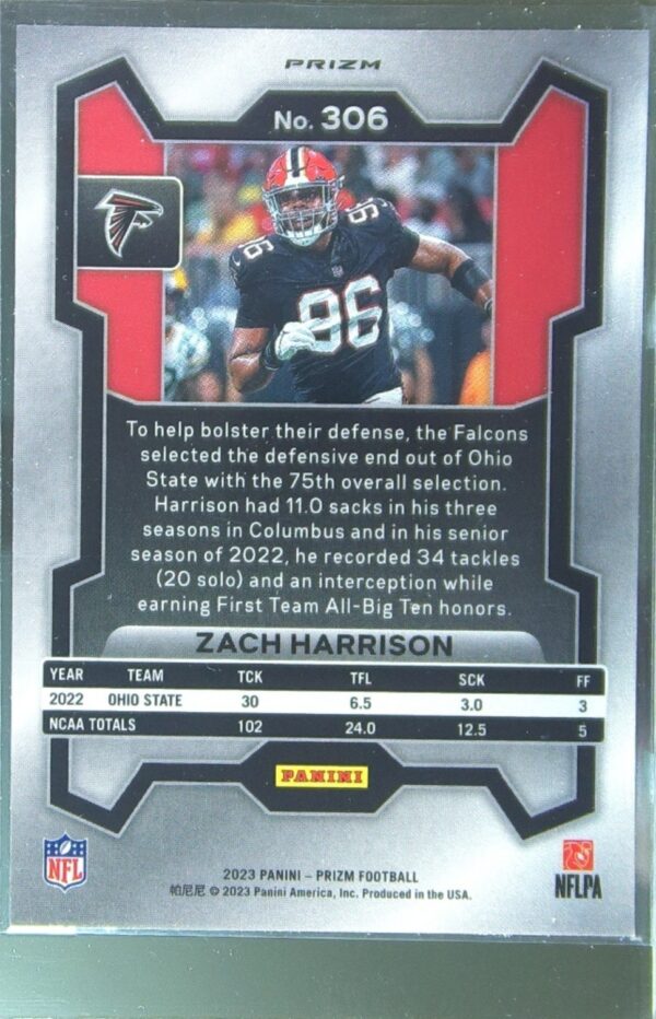 2023 Prizm Zach Harrison Green Wave #306 Falcons - Image 3