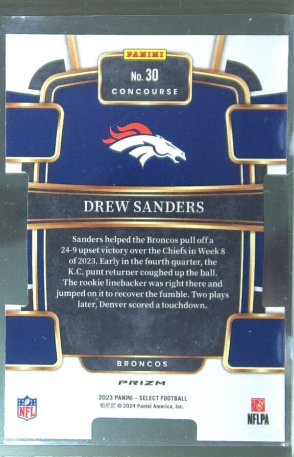 2023 Select Drew Sanders Red and Yellow Prizms Die Cuts #30 Broncos - Image 3