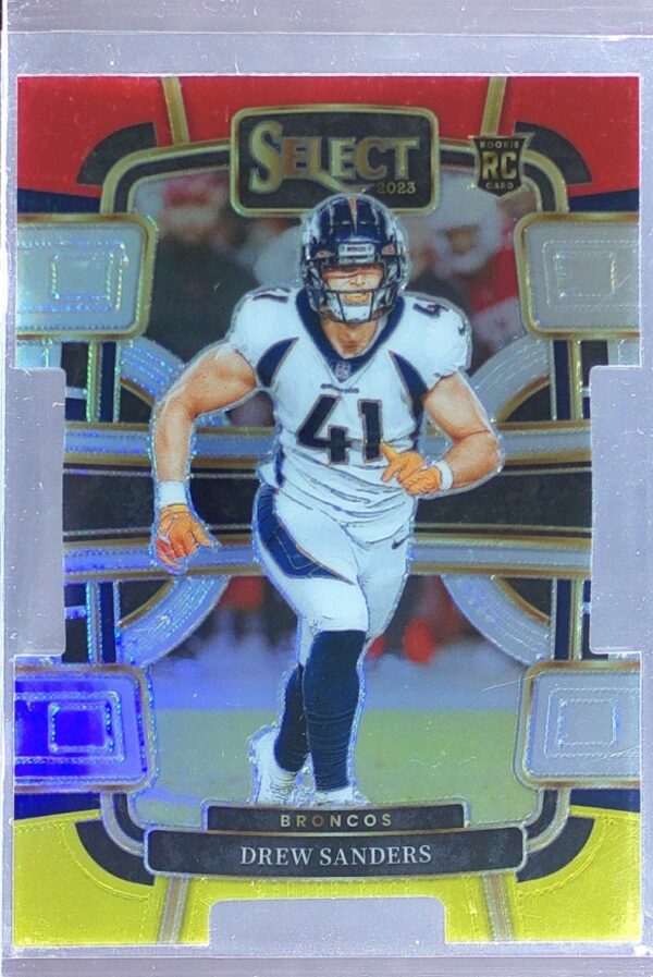 2023 Select Drew Sanders Red and Yellow Prizms Die Cuts #30 Broncos