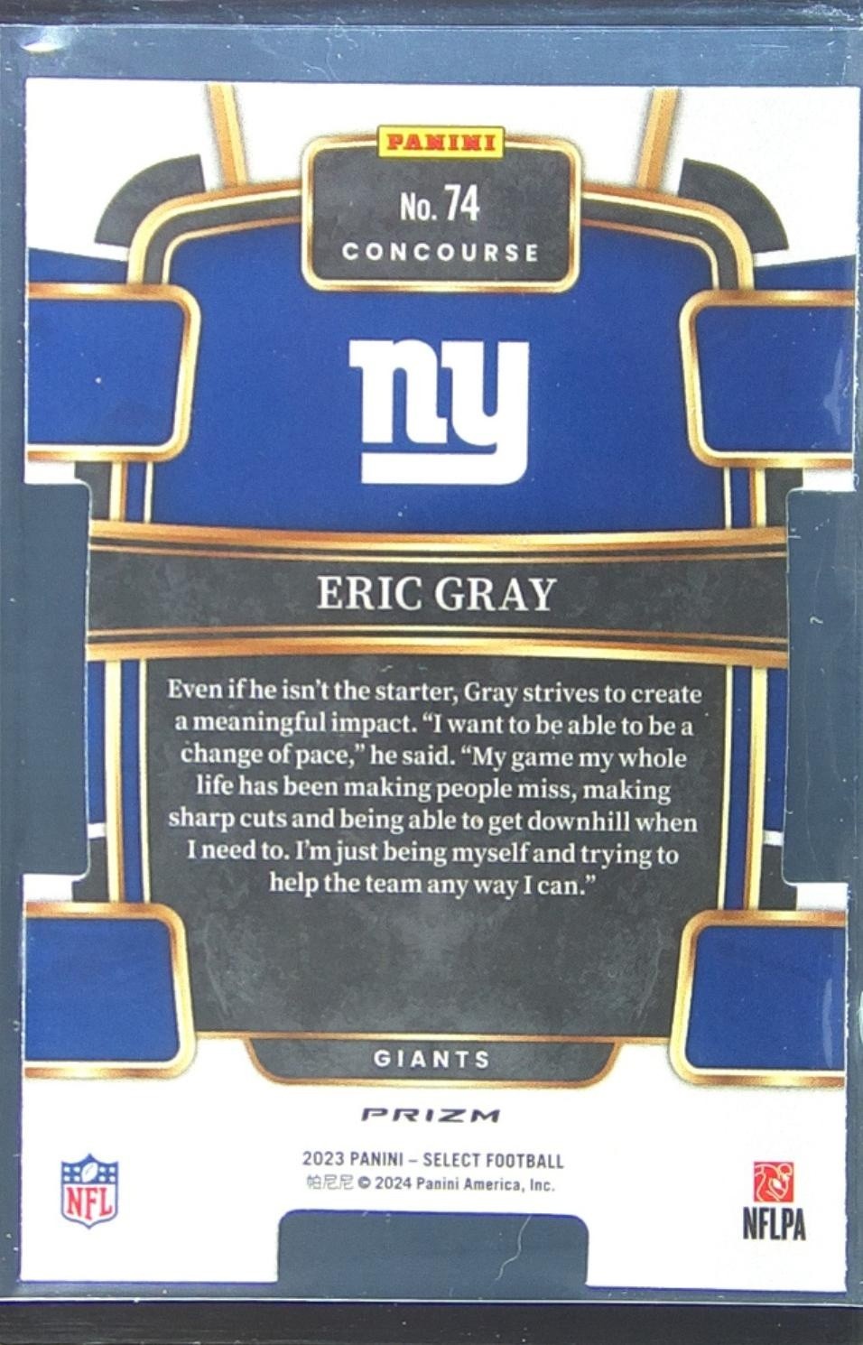 2023 Select Eric Gray Green and Yellow Prizms Die Cuts RC #74 Giants - Image 3