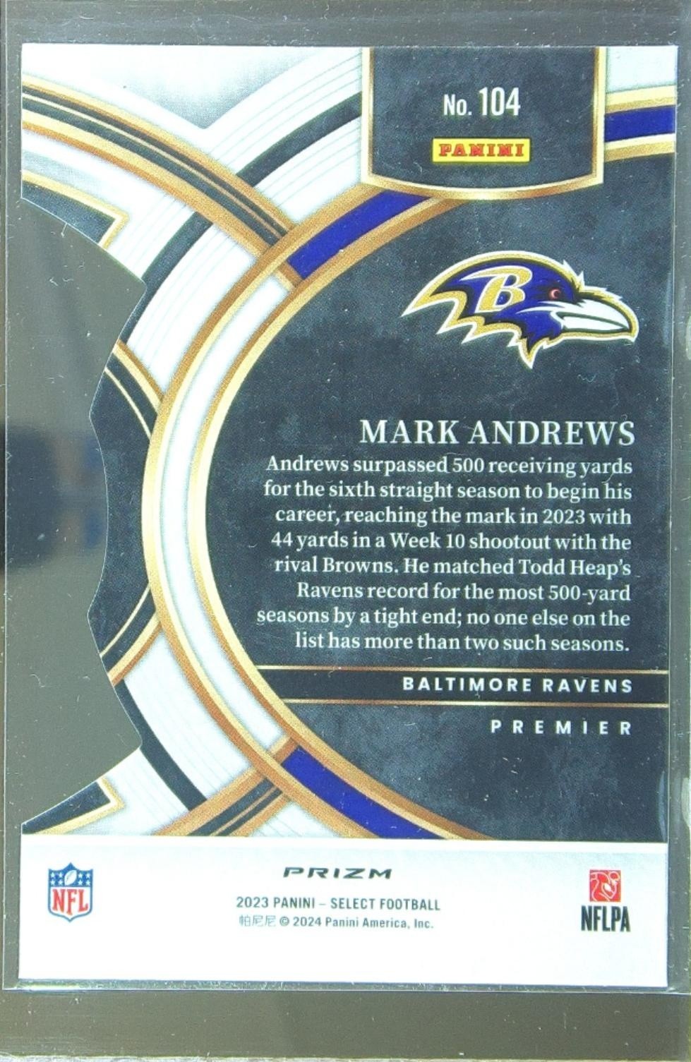 2023 Select Mark Andrews Black and Green Prizms Die Cuts #104 Ravens - Image 3