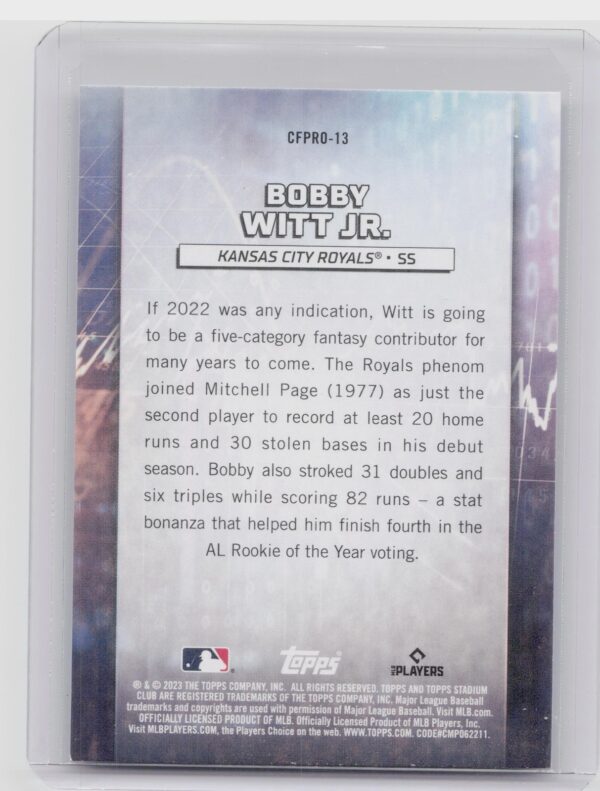 2023 Stadium Club Bobby Witt Jr. #CFPRO-13 Royals Chief Fantasy Professionals - Image 3