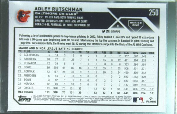 2023 Topps Adley Rutschman RC #250 Orioles - Image 3