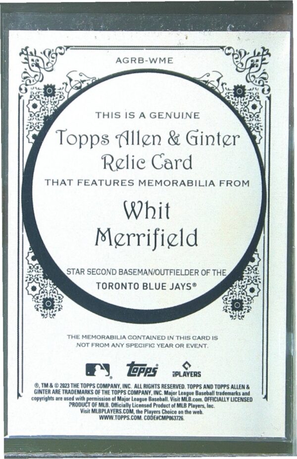 2023 Topps Allen & Ginter Whit Merrifield JSY #AGRB-WME Jays Allen & Ginter Full - Image 3