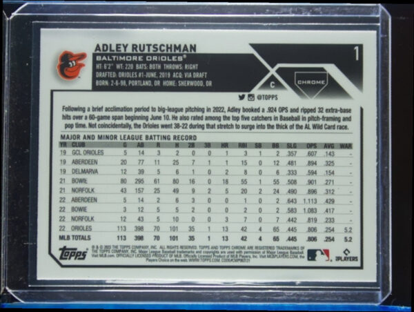 2023 Topps Chrome Adley Rutschman RC #1 Orioles - Image 3