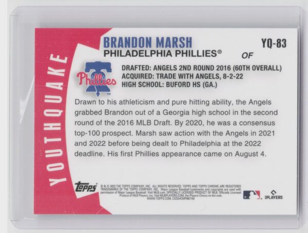 2023 Topps Chrome Update Brandon Marsh #YQ-83 Phillies Youthquake - Image 3