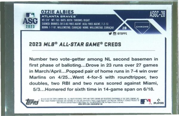 2023 Topps Chrome Update Ozzie Albies #ASGC-28 Braves 2023 All Star Game - Image 3